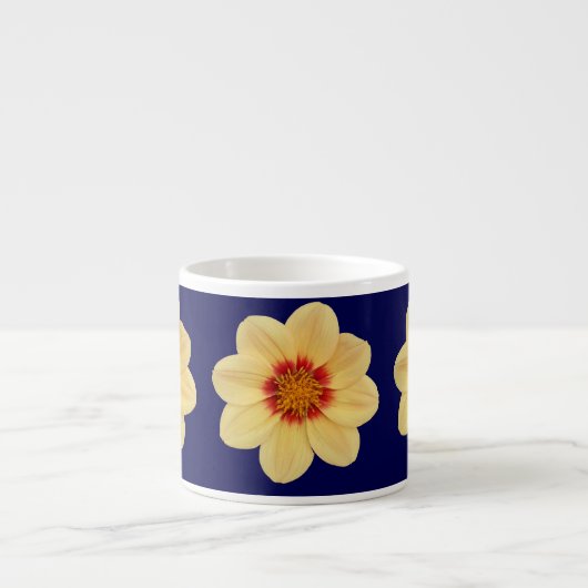 Yellow Dahlia Floral Pattern op Blue Espresso Kop (Voorkant)