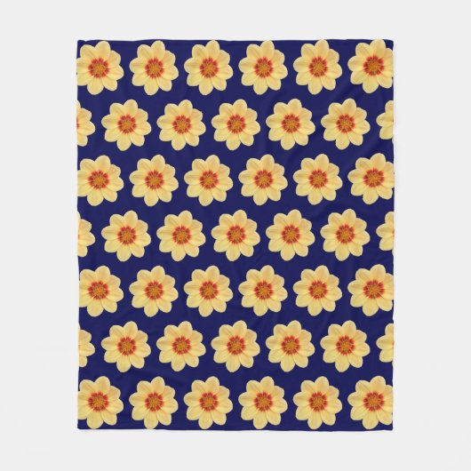 Yellow Dahlia Floral Pattern op Blue Fleece Deken (Voorkant)