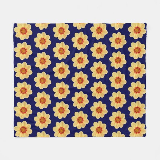 Yellow Dahlia Floral Pattern op Blue Fleece Deken (Voorkant (Horizontaal))