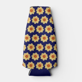 Yellow Dahlia Floral Pattern op Blue Flesjeskoeler