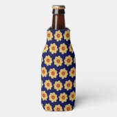 Yellow Dahlia Floral Pattern op Blue Flesjeskoeler (Fles Voorkant)