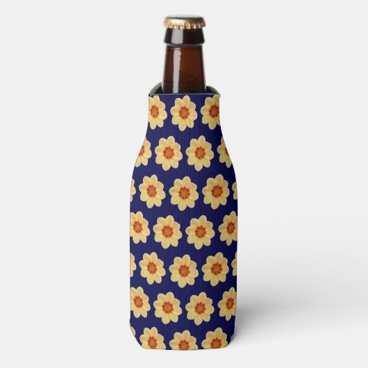 Yellow Dahlia Floral Pattern op Blue Flesjeskoeler (Fles Voorkant)