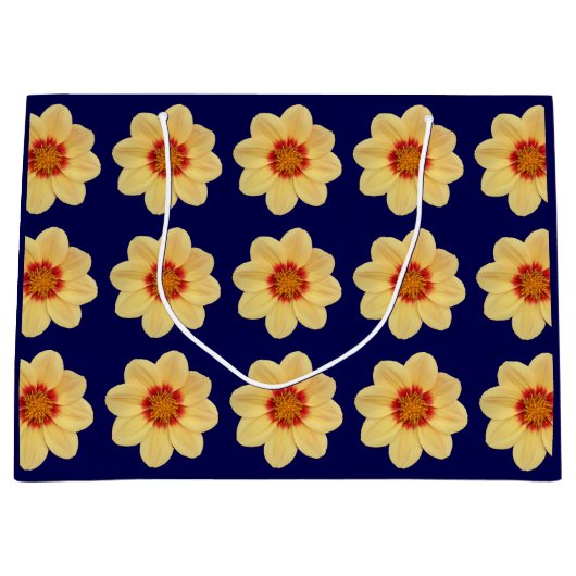 Yellow Dahlia Floral Pattern op Blue Groot Cadeauzakje (Voorkant)