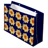 Yellow Dahlia Floral Pattern op Blue Groot Cadeauzakje (Voorkant Gekanteld)