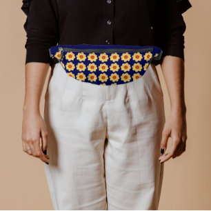 Yellow Dahlia Floral Pattern op Blue Heuptasje