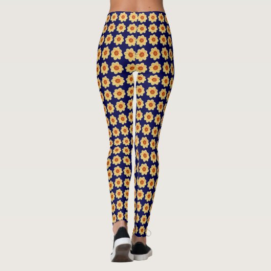Yellow Dahlia Floral Pattern op Blue Leggings (Achterkant)