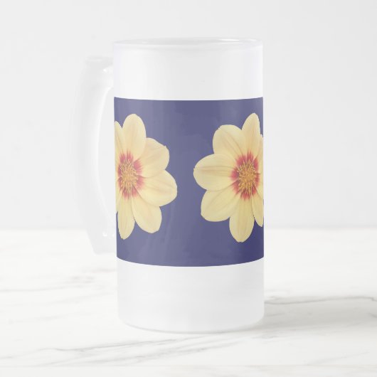 Yellow Dahlia Floral Pattern op Blue Matglas Bierpul (Voorkant links)