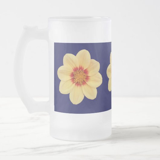 Yellow Dahlia Floral Pattern op Blue Matglas Bierpul (Links)
