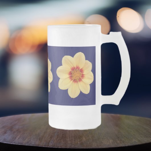 Yellow Dahlia Floral Pattern op Blue Matglas Bierpul
