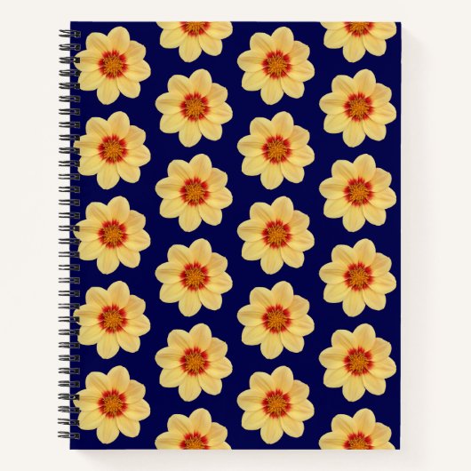 Yellow Dahlia Floral Pattern op Blue Notitieboek (Voorkant)