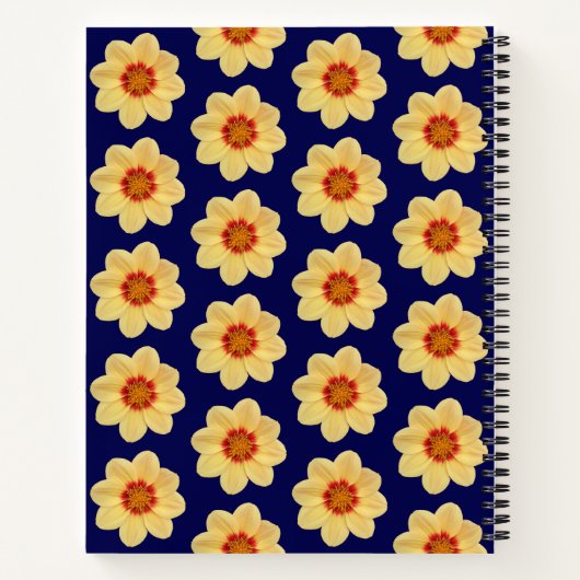 Yellow Dahlia Floral Pattern op Blue Notitieboek (Achterkant)