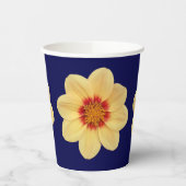 Yellow Dahlia Floral Pattern op Blue Papieren Bekers (Links)