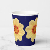 Yellow Dahlia Floral Pattern op Blue Papieren Bekers (Rechts)