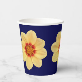 Yellow Dahlia Floral Pattern op Blue Papieren Bekers