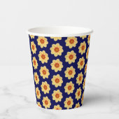 Yellow Dahlia Floral Pattern op Blue Papieren Bekers (Achterkant)