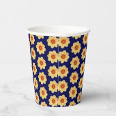 Yellow Dahlia Floral Pattern op Blue Papieren Bekers (Rechts)