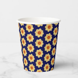 Yellow Dahlia Floral Pattern op Blue Papieren Bekers