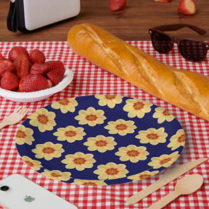 Yellow Dahlia Floral Pattern op Blue Papieren Bordje