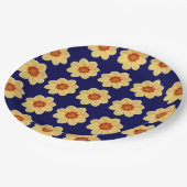 Yellow Dahlia Floral Pattern op Blue Papieren Bordje (Gekanteld)