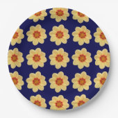 Yellow Dahlia Floral Pattern op Blue Papieren Bordje (Voorkant)
