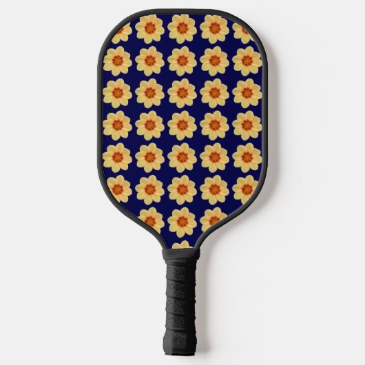 Yellow Dahlia Floral Pattern op Blue Pickleball Paddle (Achterkant)