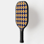Yellow Dahlia Floral Pattern op Blue Pickleball Paddle (Links)