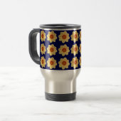 Yellow Dahlia Floral Pattern op Blue Reisbeker (Voorkant links)