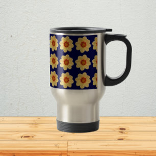 Yellow Dahlia Floral Pattern op Blue Reisbeker