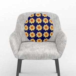 Yellow Dahlia Floral Pattern op Blue Rond Kussen