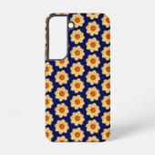 Yellow Dahlia Floral Pattern op Blue Samsung Galaxy Hoesje (Achterkant)