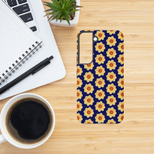 Yellow Dahlia Floral Pattern op Blue Samsung Galaxy Hoesje