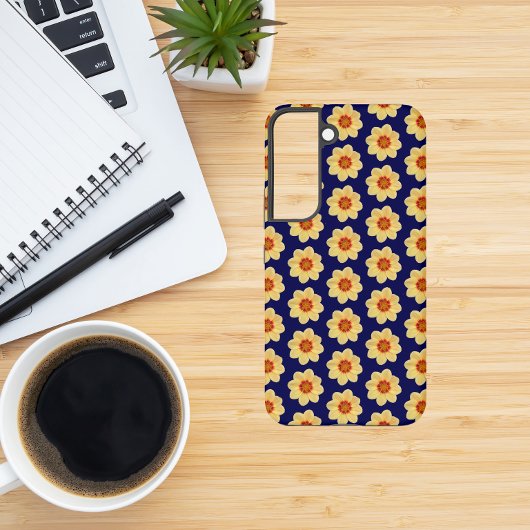 Yellow Dahlia Floral Pattern op Blue Samsung Galaxy Hoesje