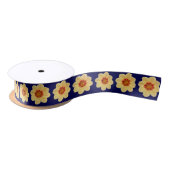 Yellow Dahlia Floral Pattern op Blue Satijnen Lint (Spoel)