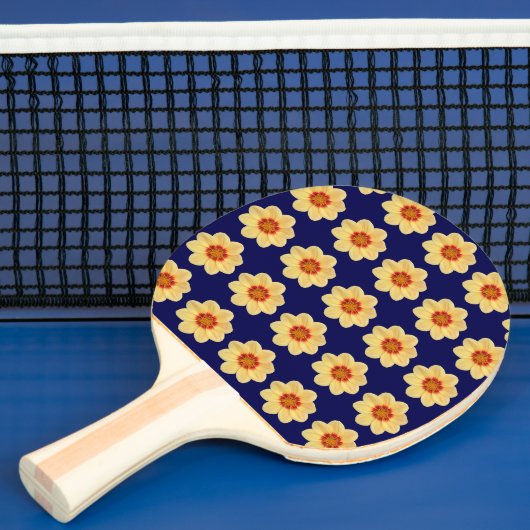 Yellow Dahlia Floral Pattern op Blue Tafeltennisbatje (Insitu)