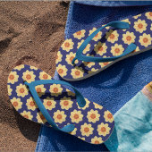 Yellow Dahlia Floral Pattern op Blue Teenslippers