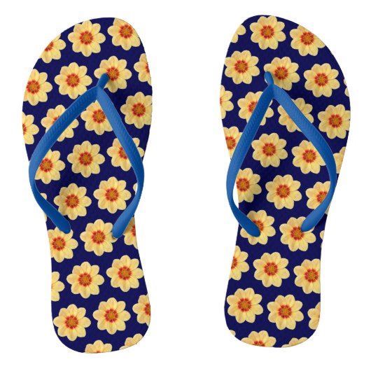 Yellow Dahlia Floral Pattern op Blue Teenslippers (Voetbed)
