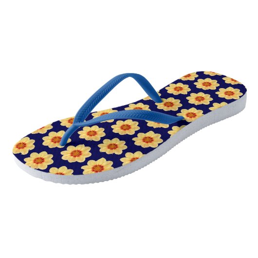 Yellow Dahlia Floral Pattern op Blue Teenslippers (Schuin)