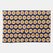Yellow Dahlia Floral Pattern op Blue Theedoek (Horizontaal)