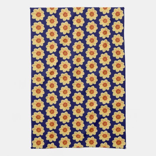 Yellow Dahlia Floral Pattern op Blue Theedoek (Verticaal)