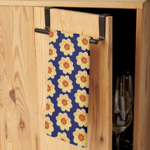 Yellow Dahlia Floral Pattern op Blue Theedoek
