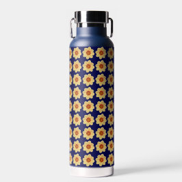 Yellow Dahlia Floral Pattern op Blue Waterfles