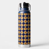 Yellow Dahlia Floral Pattern op Blue Waterfles (Achterkant)