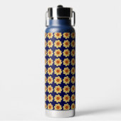Yellow Dahlia Floral Pattern op Blue Waterfles (Voorkant)