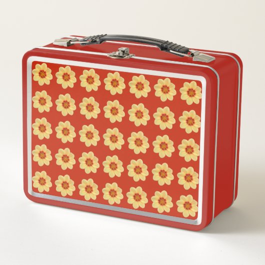 Yellow Dahlia Floral Pattern op Red (Voorkant)