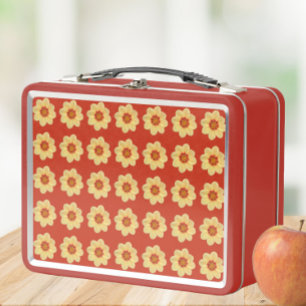 Yellow Dahlia Floral Pattern op Red