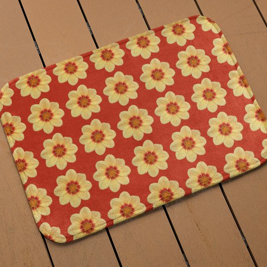 Yellow Dahlia Floral Pattern op Red Badmat