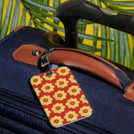 Yellow Dahlia Floral Pattern op Red Bagagelabel