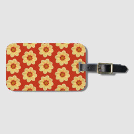 Yellow Dahlia Floral Pattern op Red Bagagelabel