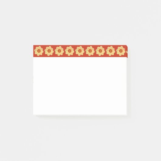 Yellow Dahlia Floral Pattern op Red Border Post-it® Notes (Voorkant)