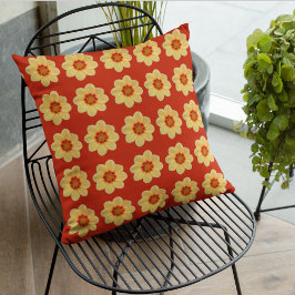 Yellow Dahlia Floral Pattern op Red Buitenkussen